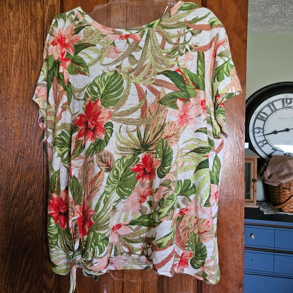 J Jill Love Linen Botanical Print‎ Blouse - Soft Feminine Boho Style, Women's L